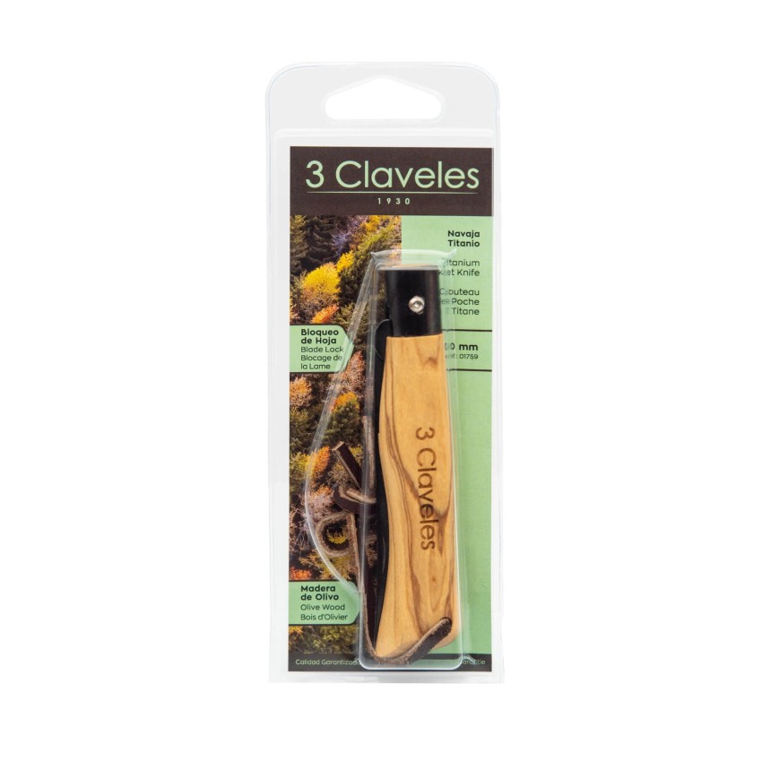 Couteau de poche Titane avec blocage de la lame and cordelette en cuir