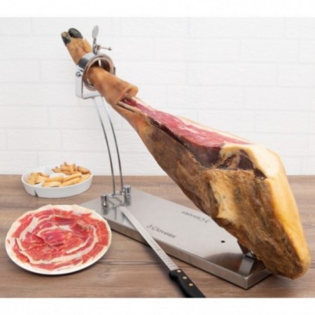 Soporte JAMONERO STEELBLADE INOX con Base de Polietileno Rojo + Set  Cuchillo JAMÓN,CHAIRA y Pinza 3 CLAVELES +Regalo Cubre JAMÓN. - Academia de  corte