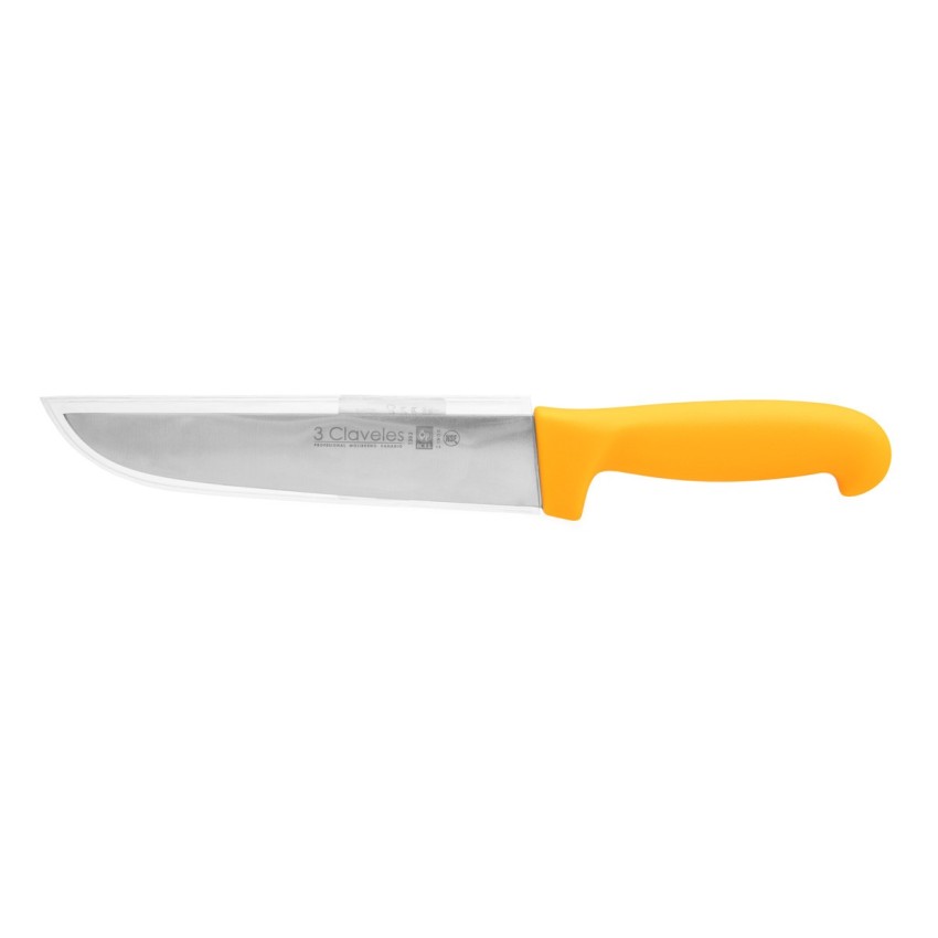 3 Claveles Proflex - Cuchillo Profesional Carnicero Ancho 22 Cm Microban Amarillo